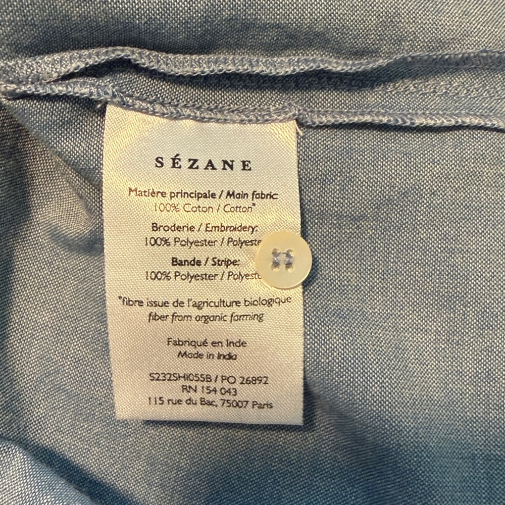 Sezane Rym Shirt Blue/ Ecru Embroidery - Size 14 - Picture 4 of 5